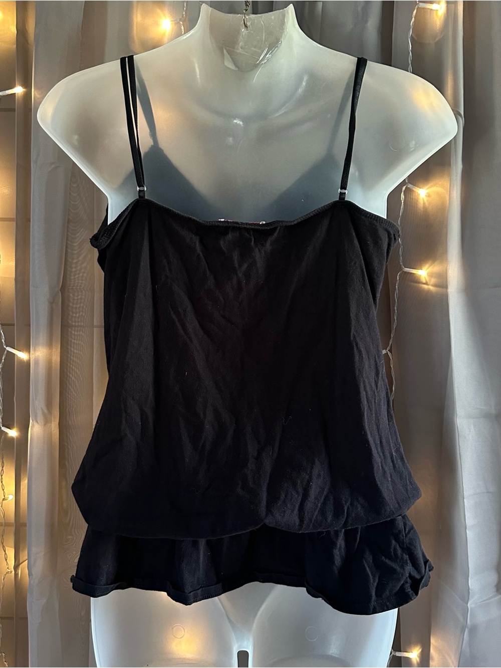 Y2K Meghan Noland Los Angeles black spaghetti strap tank with beaded neck Sz L - Picture 3 of 8
